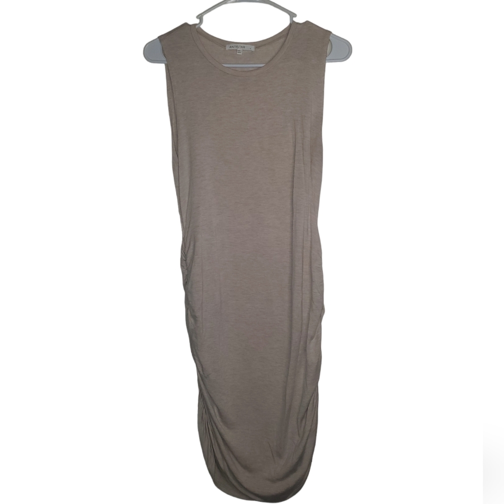 Cream Fitted Ruched Dress